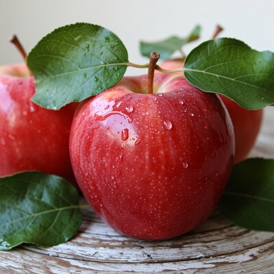 Fresh Red Apples with Water Drops