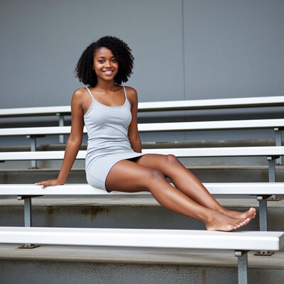 Smiling Black Woman on Bleachers