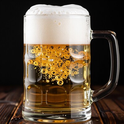 Beer mug with foam and bubbles