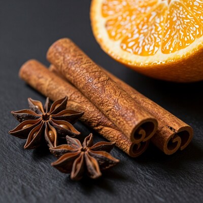 Cinnamon sticks star anise orange