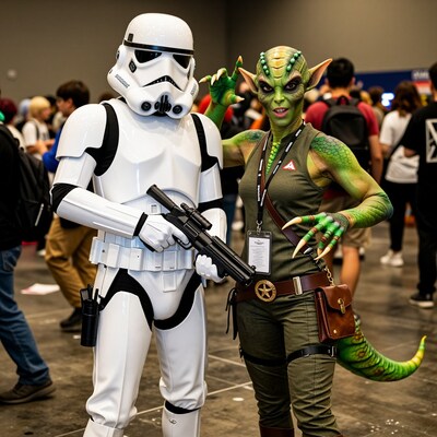 Stormtrooper and Green Alien Cosplay