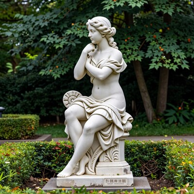 White Marble Woman Statue in Garden