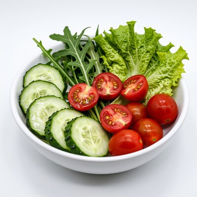 Fresh salad bowl with greens