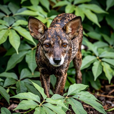 Dingo dog in green foliage