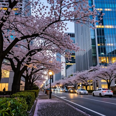 Cherry Blossoms City Street