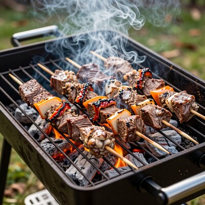 Beef Skewers on Charcoal Grill