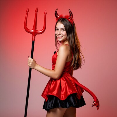 Woman in Red Devil Costume