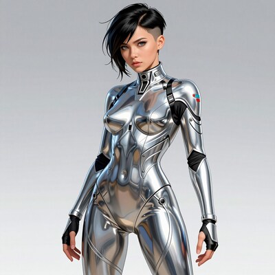 Woman in Silver Robot Suit