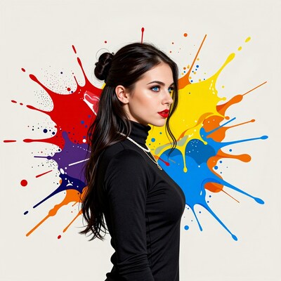 Woman with colorful paint splash