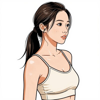 Asian woman ponytail illustration
