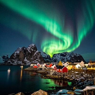 Aurora Borealis over Lofoten Village