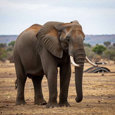 African Elephant Standing in Savanna