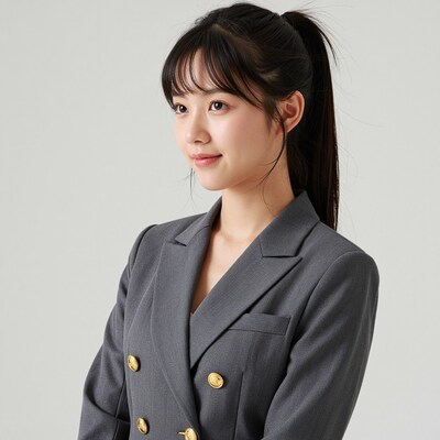 Young Asian Woman in Gray Blazer