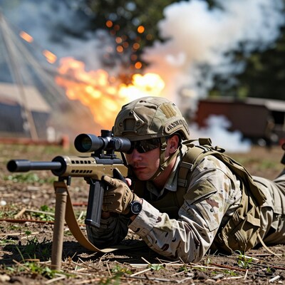 Soldier aiming sniper rifle