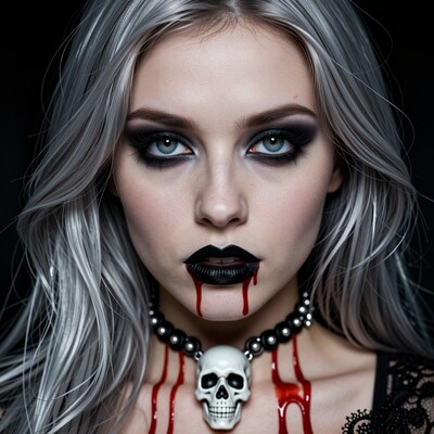 Gothic woman with skull necklace