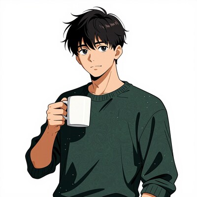 Anime boy with coffee mug