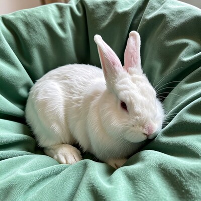 White Rabbit on Green Blanket