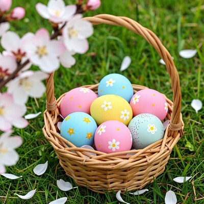 Easter Basket with Colorful Eggs