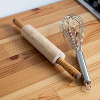 Wooden Rolling Pin and Whisk