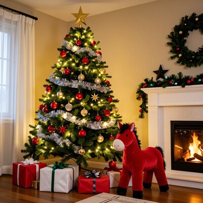 Christmas Tree with Red Horse Toy