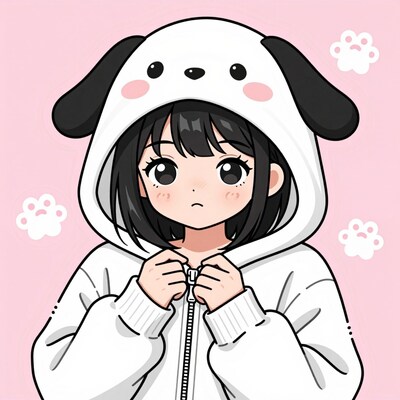 Cute Anime Girl in Dog Hoodie