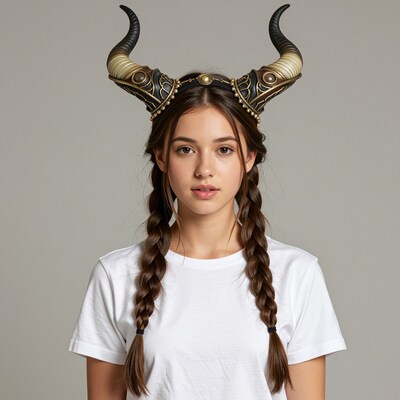 Woman with Viking Horn Helmet