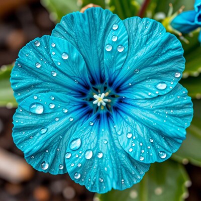 Blue Flower with Dew Drops