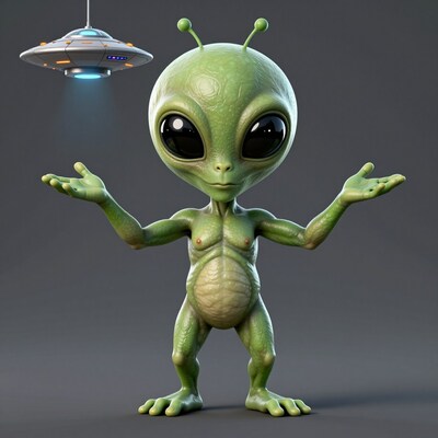 Green Alien Female with UFO