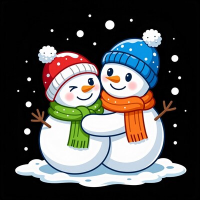 Cute Snowman Couple Hugging