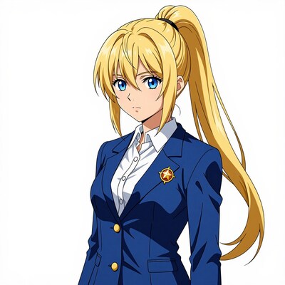 Blonde Anime Girl in Blue Blazer
