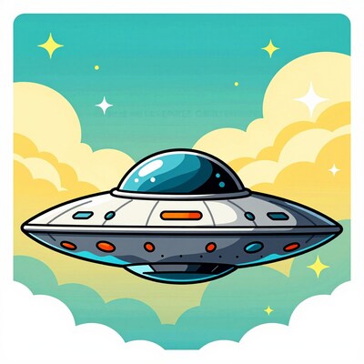 Cartoon UFO in Sky
