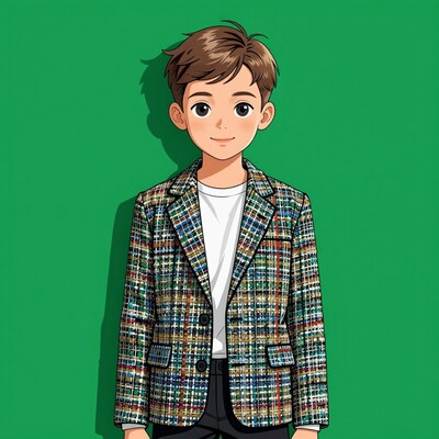 Cartoon boy in plaid blazer