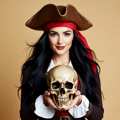 Female Pirate with Skull