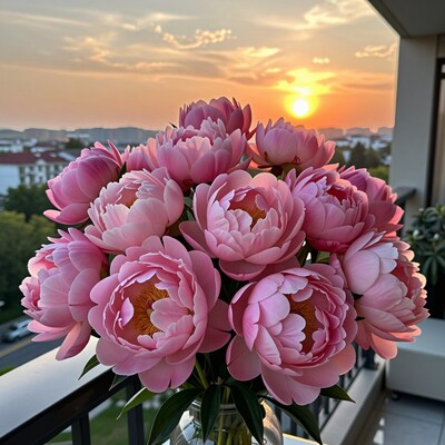 Pink Peonies at Sunset