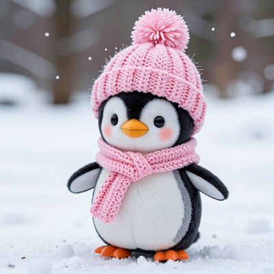 Cute Penguin in Pink Winter Hat