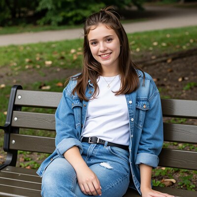 Young woman smiling on park bench