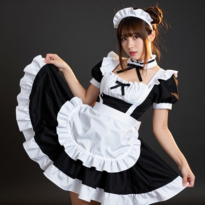 Asian woman in maid costume
