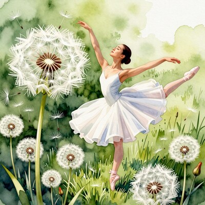 Ballerina Dancing with Dandelions