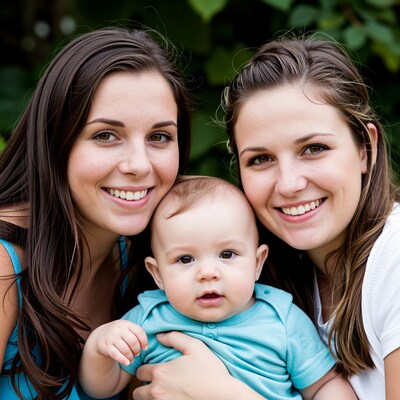 Two women holding baby boy