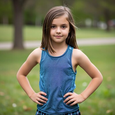 Young girl in blue tank top