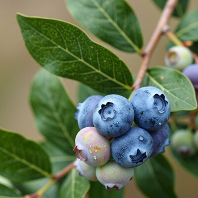 Fresh Blueberries on Branch