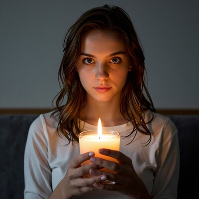 Woman holding lit candle