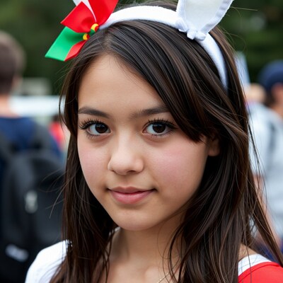 Young woman with bunny ears headband
