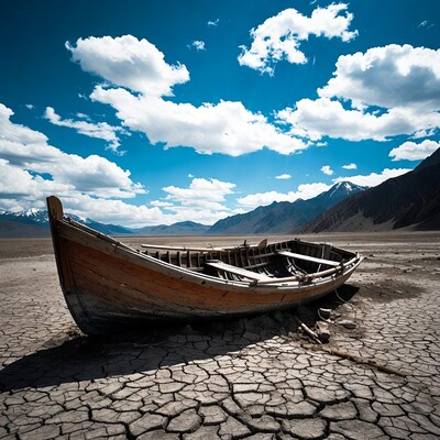 Abandoned Boat on Cracked Earth