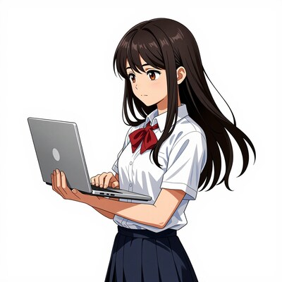 Anime girl with laptop