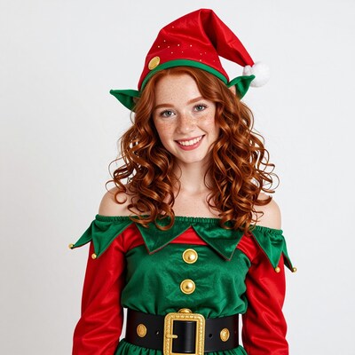 Woman in Christmas Elf Costume