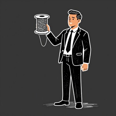 Man holding thread spool