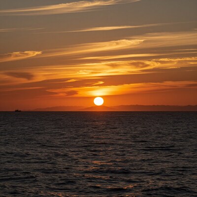 Ocean Sunset with Ship