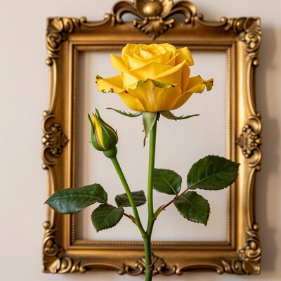 Yellow Rose in Gold Frame