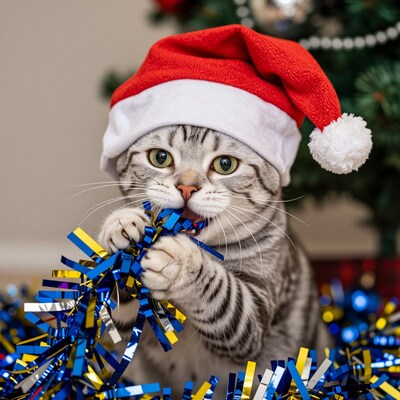 Christmas Cat in Santa Hat